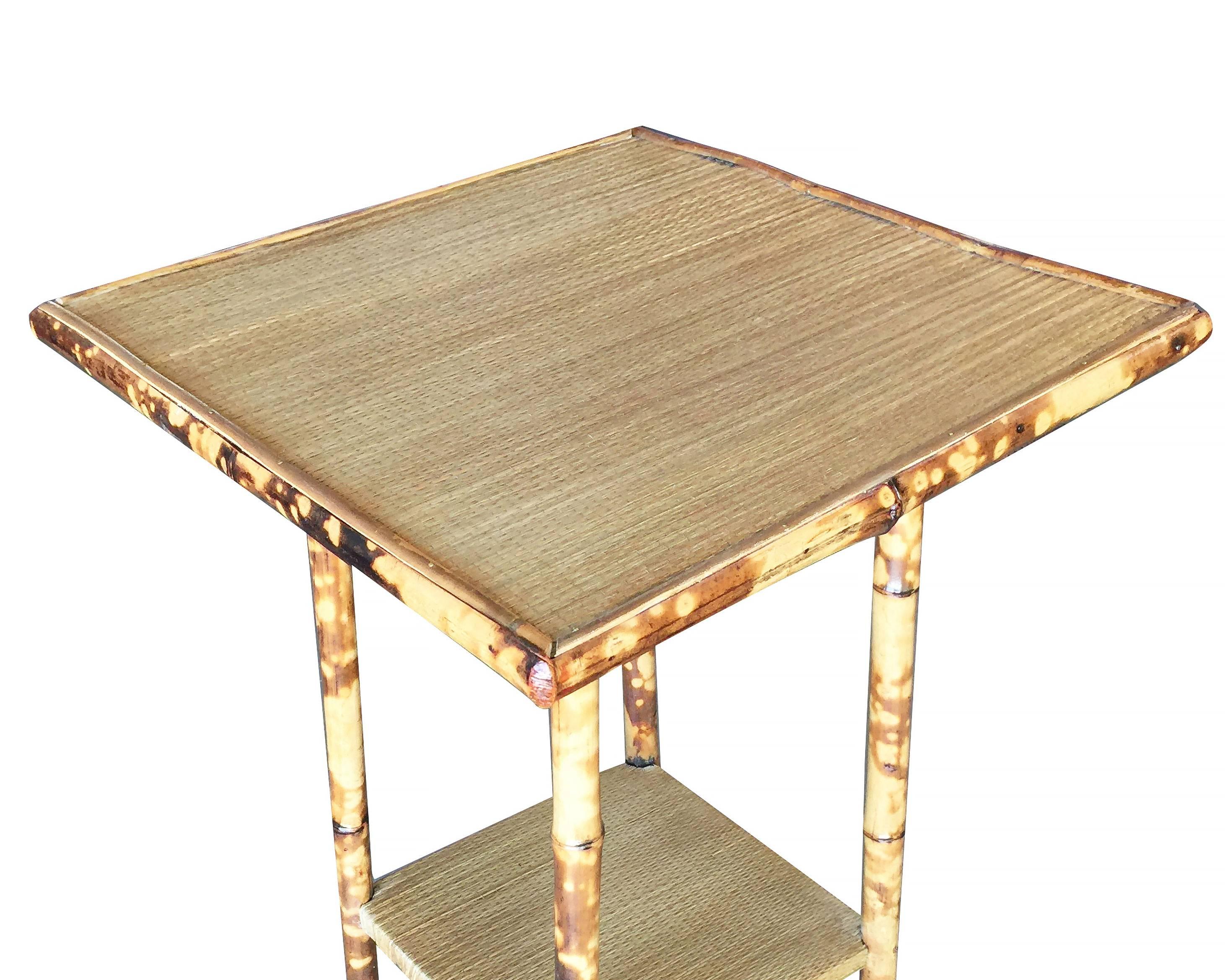 American Restored Tiger Bamboo Pedestal Side Table with Straight Legs