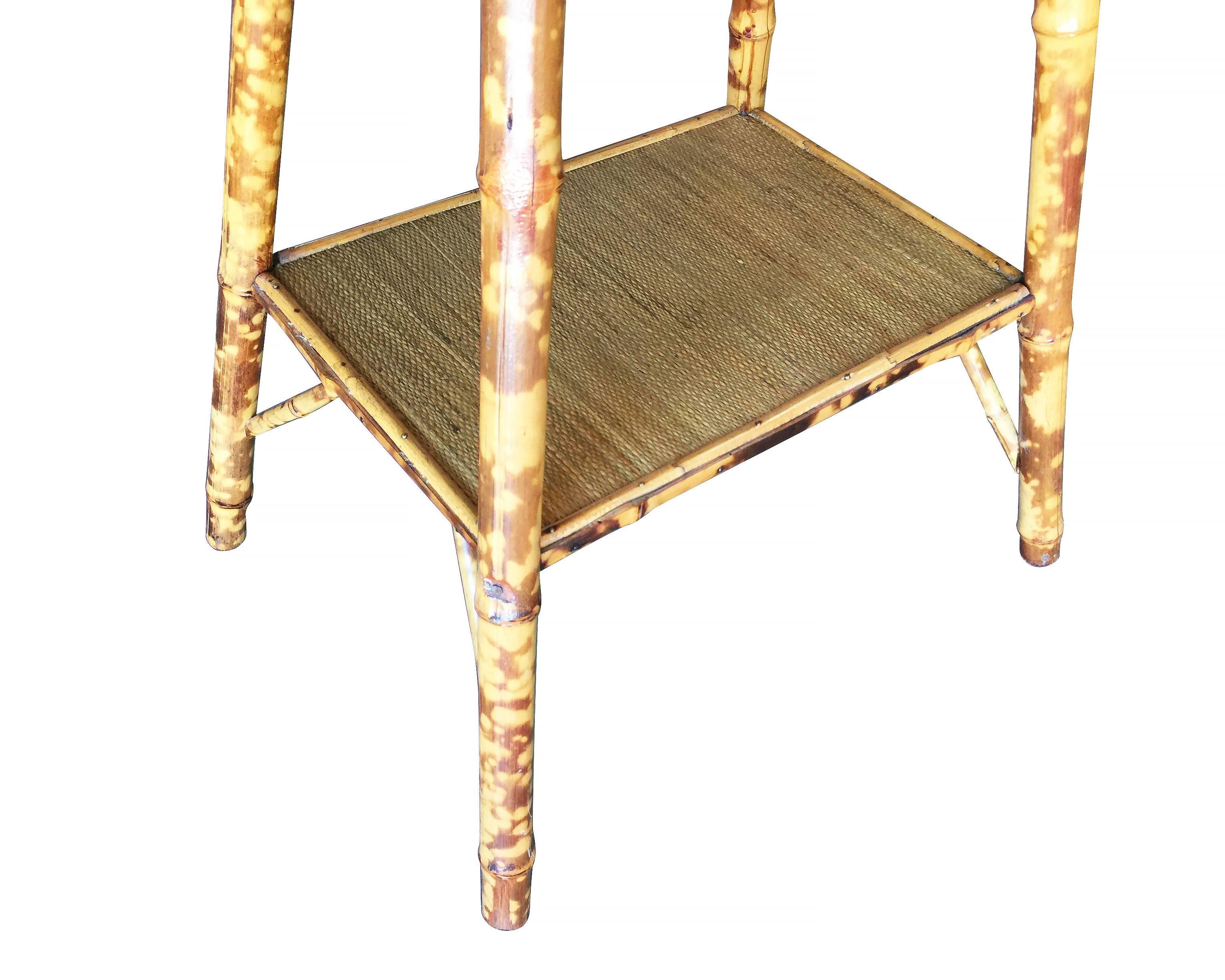 Pedestal Side Table with Tiger Bamboo Frame with Bottom Shelf 1