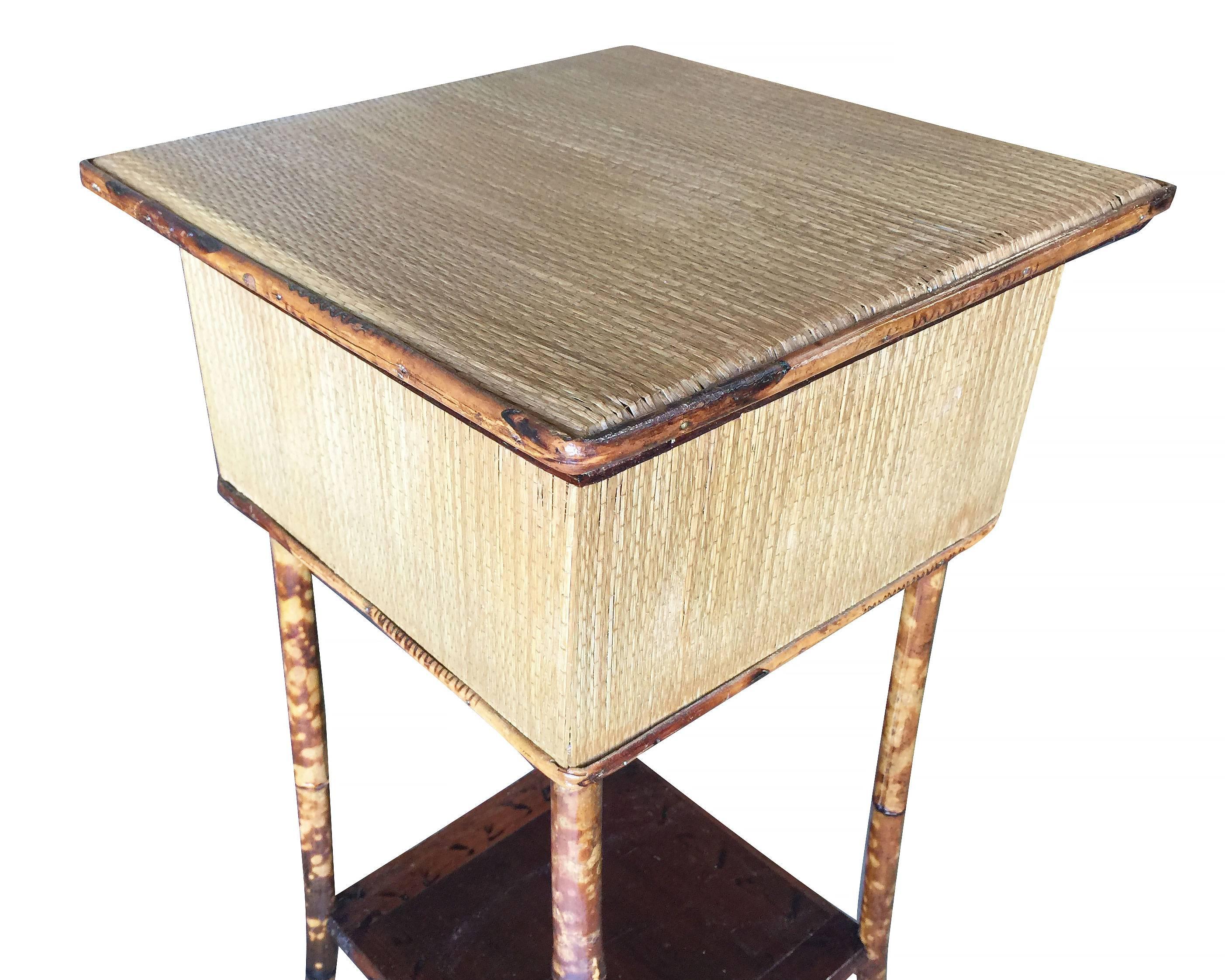 Late Victorian Restored Antique Tiger Bamboo Pedestal with Storage Box For Sale