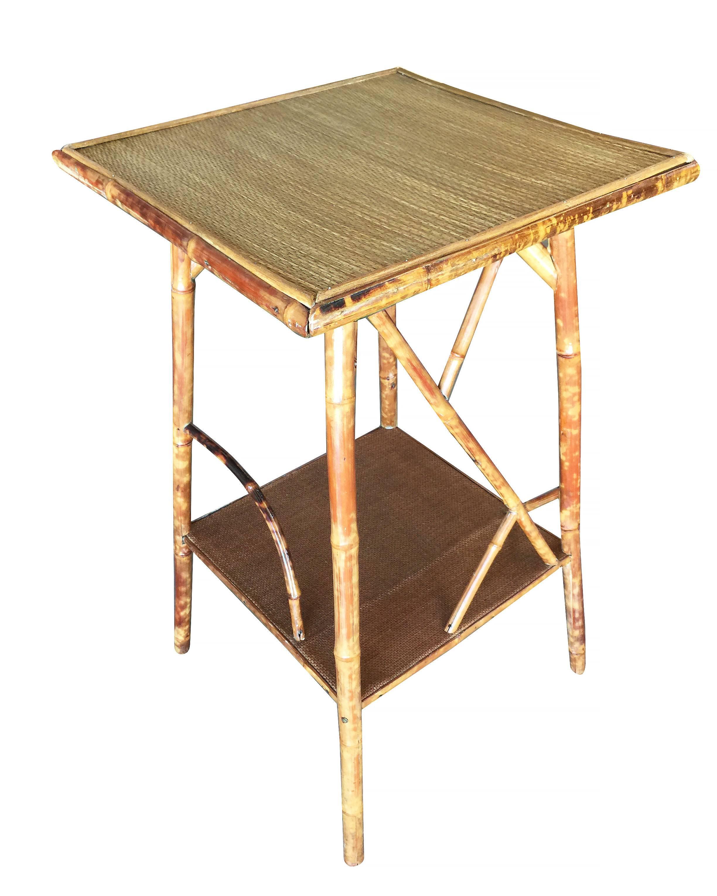 Late Victorian Restored Tiger Bamboo Pedestal Side Table with Organic Formed Accents