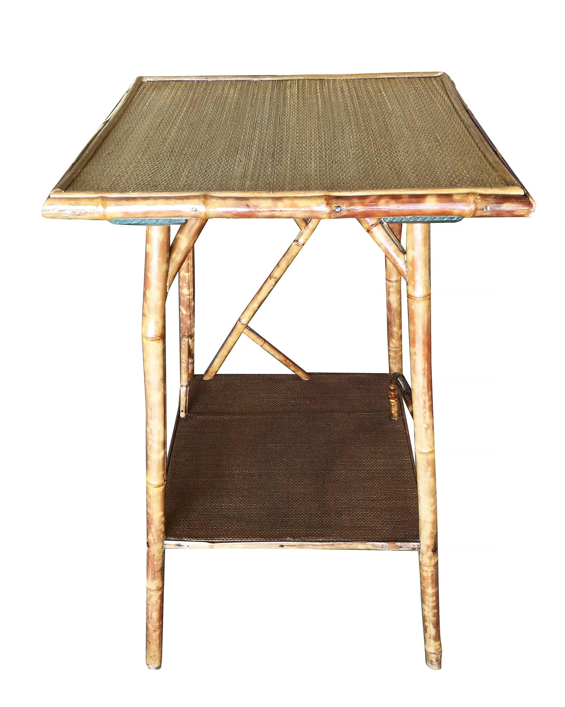 American Restored Tiger Bamboo Pedestal Side Table with Organic Formed Accents