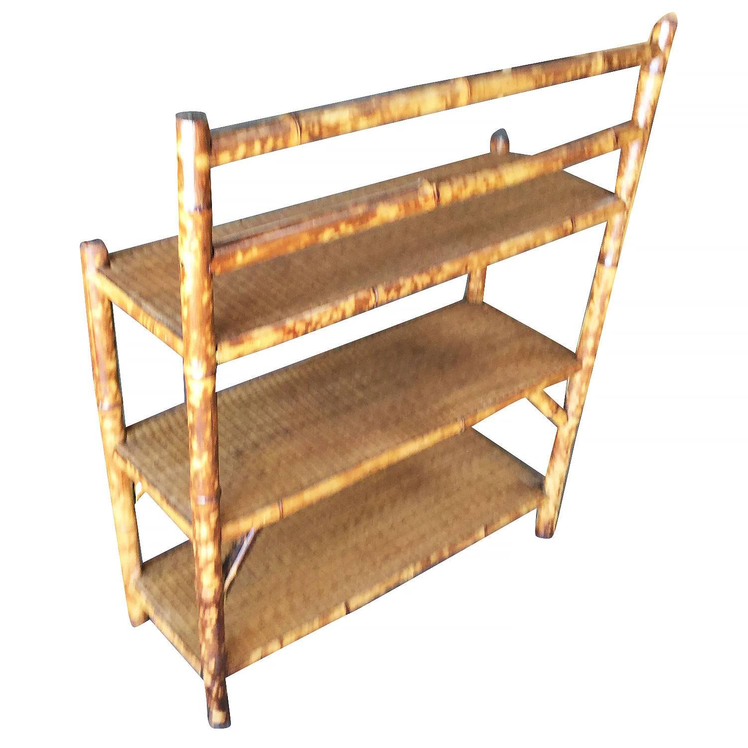 Restored Tiger Bamboo Three-Tier Book Shelve In Excellent Condition In Van Nuys, CA