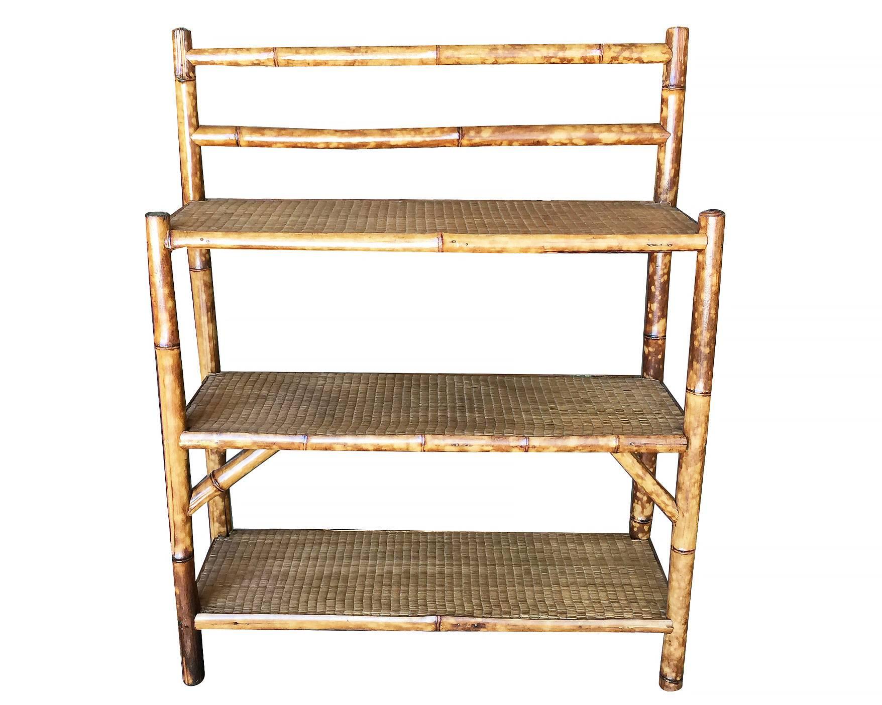 Late Victorian Restored Tiger Bamboo Three-Tier Book Shelve