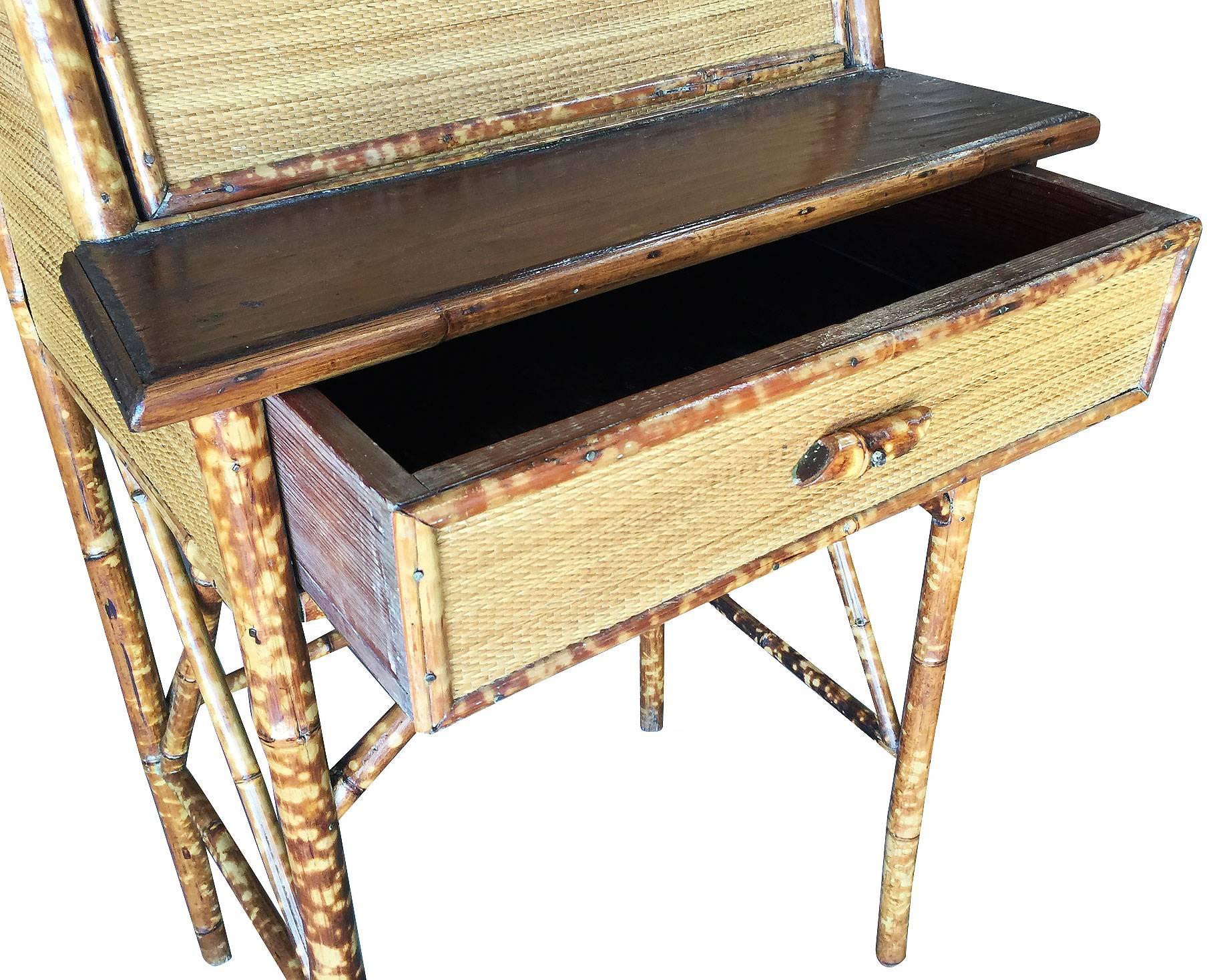 Restored Tiger Bamboo Secretary Desk with Ricemat Covering, Aesthetic Movement  2