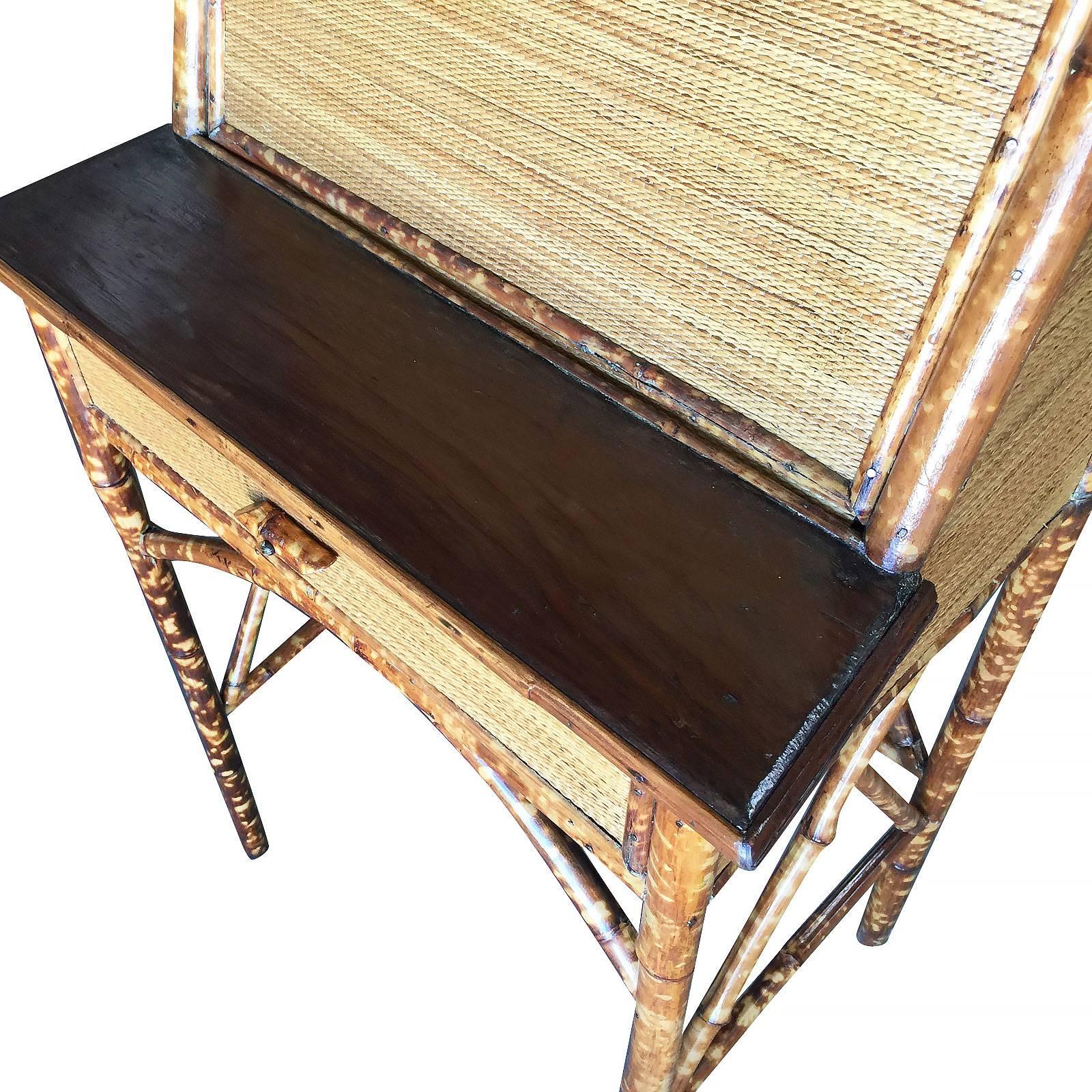Restored Tiger Bamboo Secretary Desk with Ricemat Covering, Aesthetic Movement  3