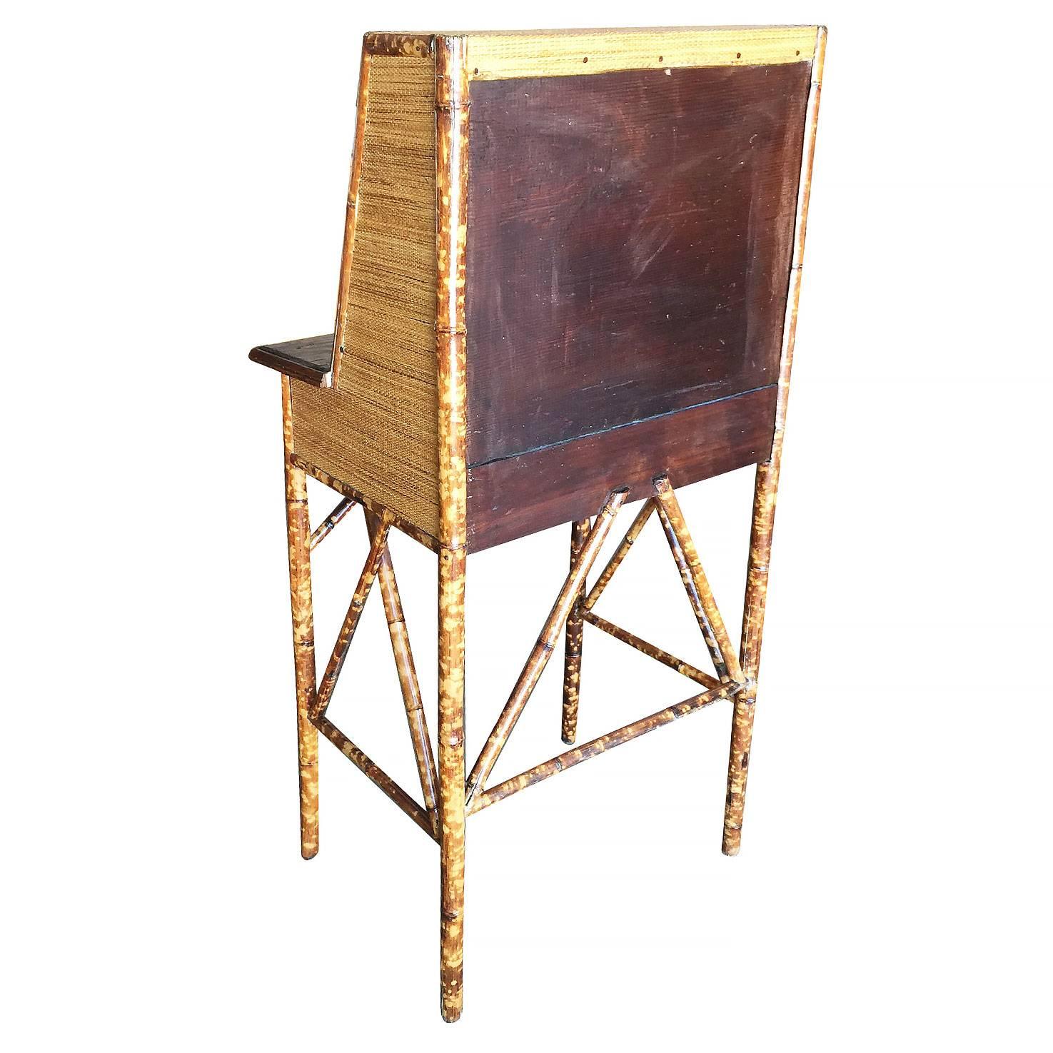 Early 20th Century Restored Tiger Bamboo Secretary Desk with Ricemat Covering, Aesthetic Movement 