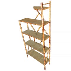 Restored Tiger Bamboo Five-Tier Book Shelf Etagere