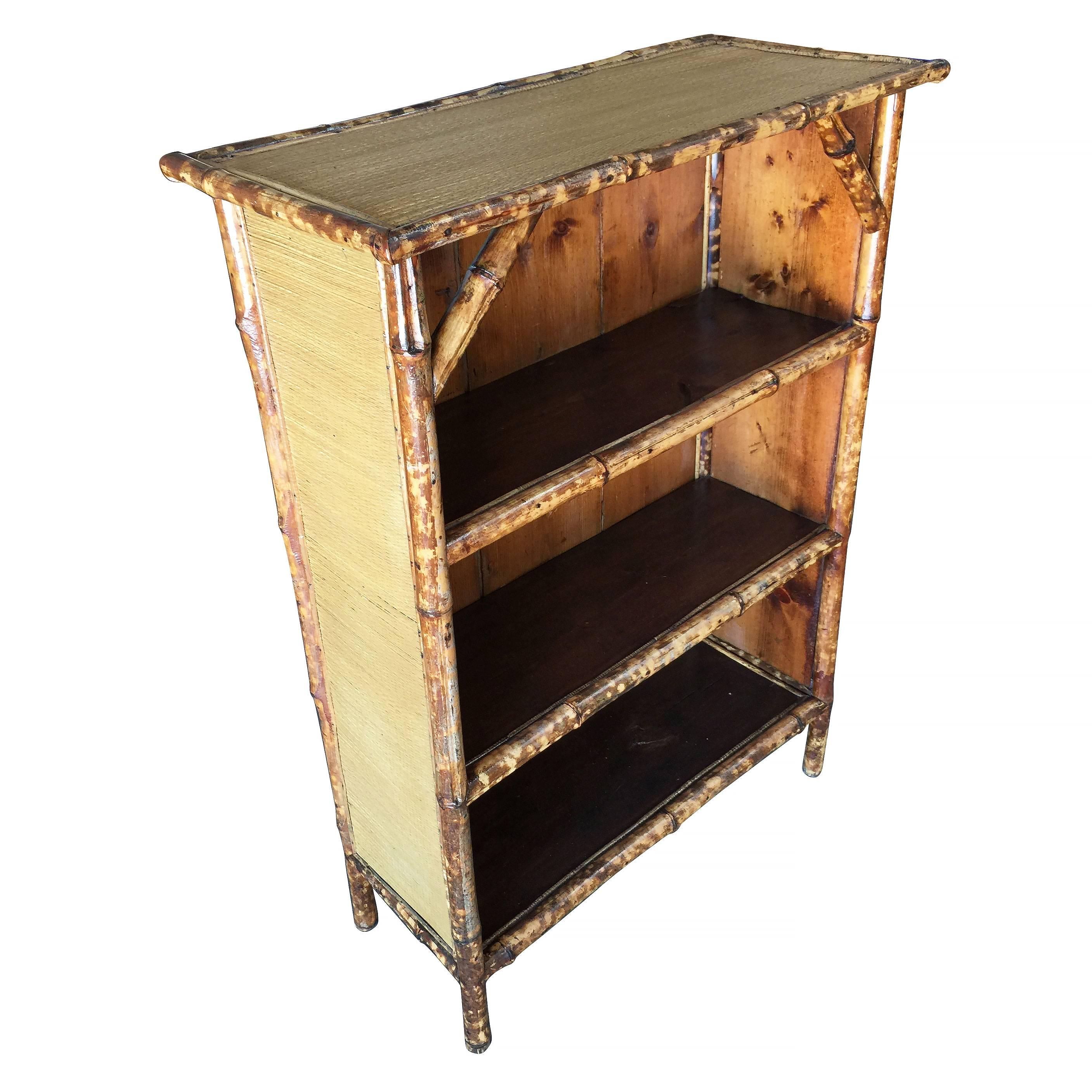 Late Victorian Restored Tiger Bamboo Four-Tier Book Shelf