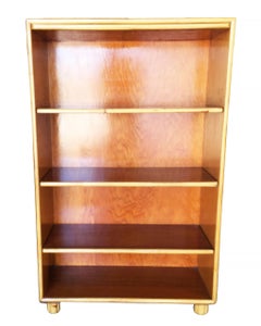 Restored Five-Tier Pole Rattan and Mahogany Book Shelf, Mid-Century
