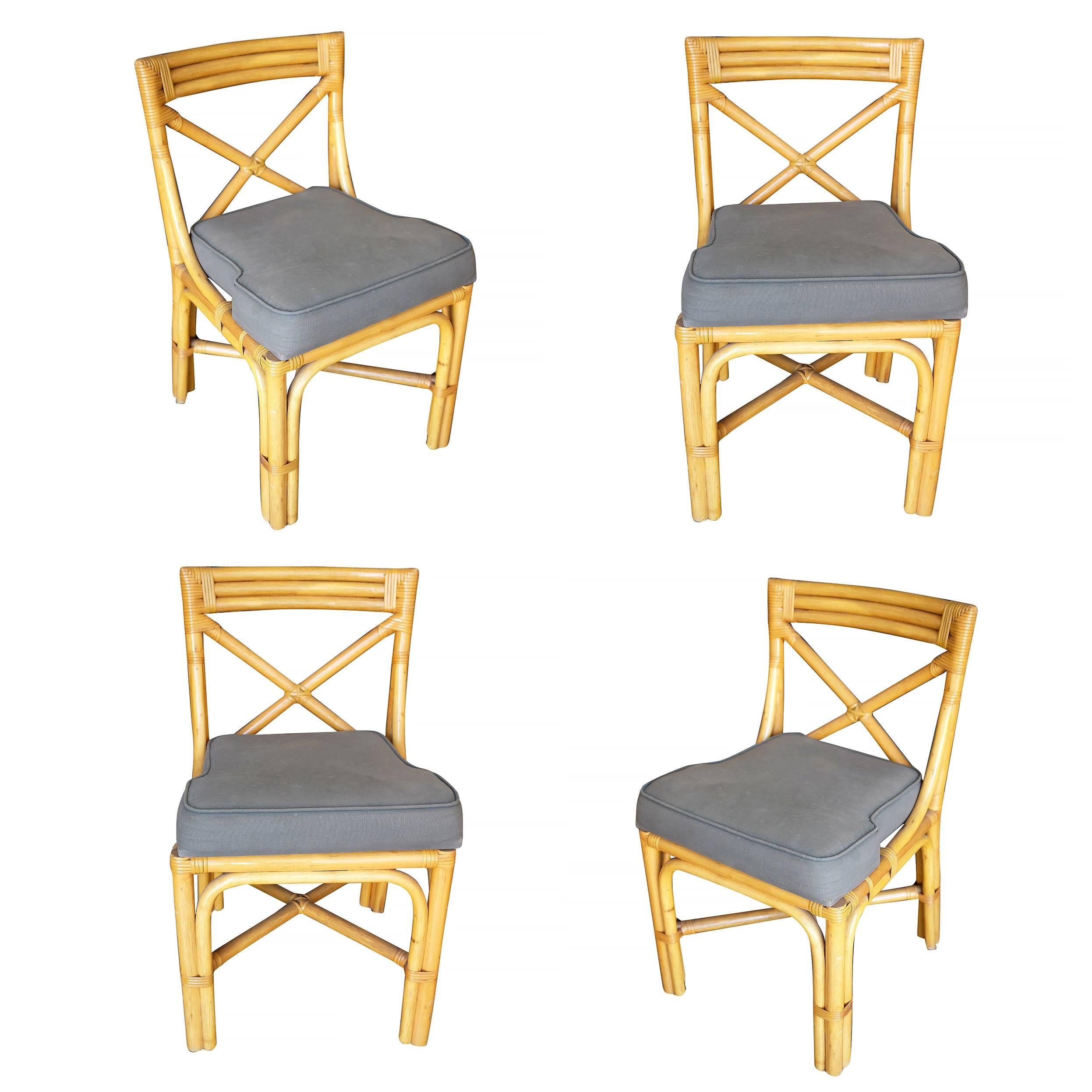 Mid-Century Rattan Dining Side Chairs with X Back