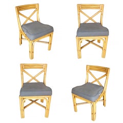 Mid-Century Rattan Dining Side Chairs with X Back