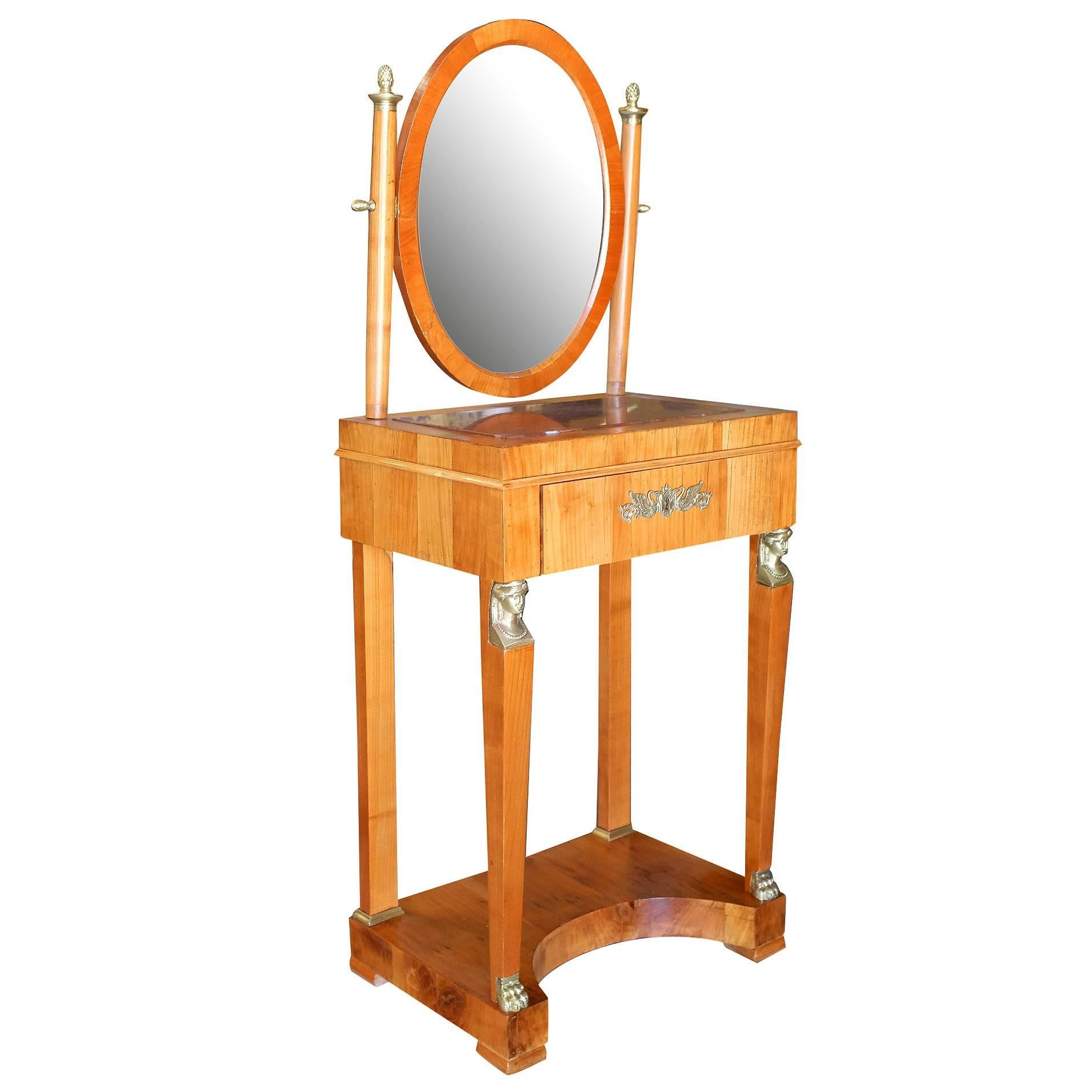 Art Deco Vanity or Dressing Table with Large Round Mirror For Sale at