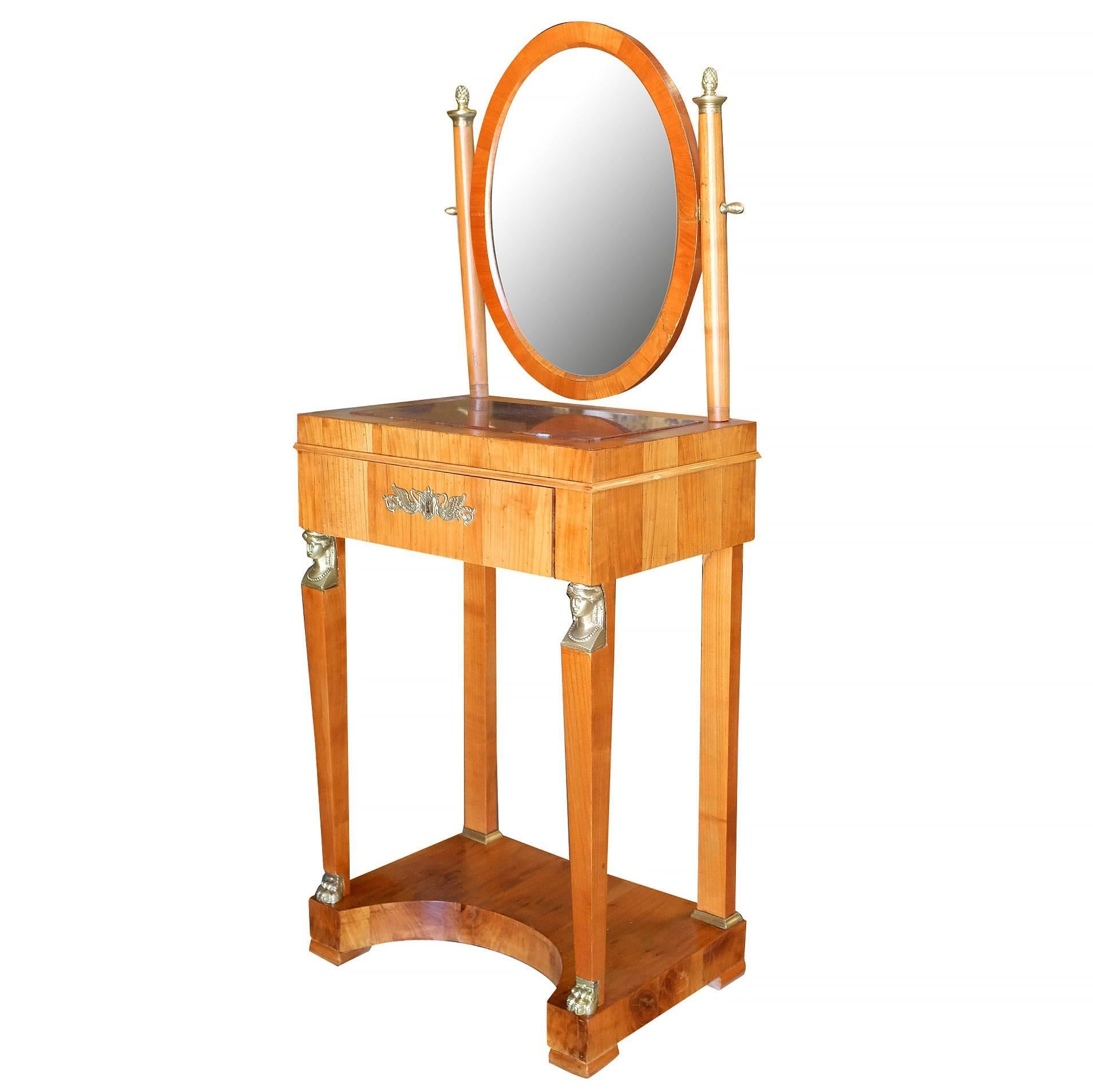 Period French Charles X Style Dressing Table or Vanity with Mirror In Excellent Condition In Van Nuys, CA