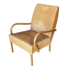 Large Wicker Rush Seat Lounge Chair