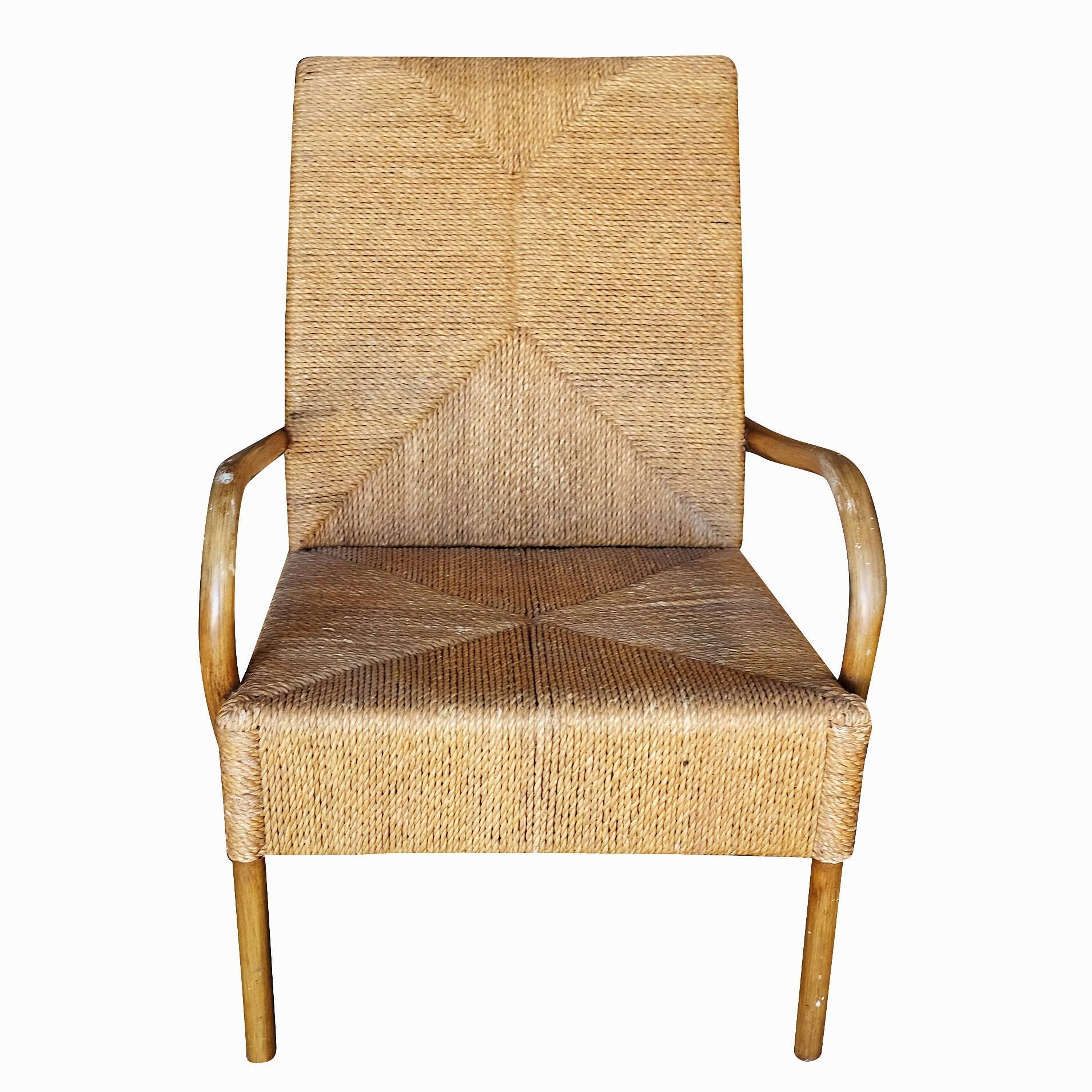 Modern Large Wicker Rush Seat Lounge Chair