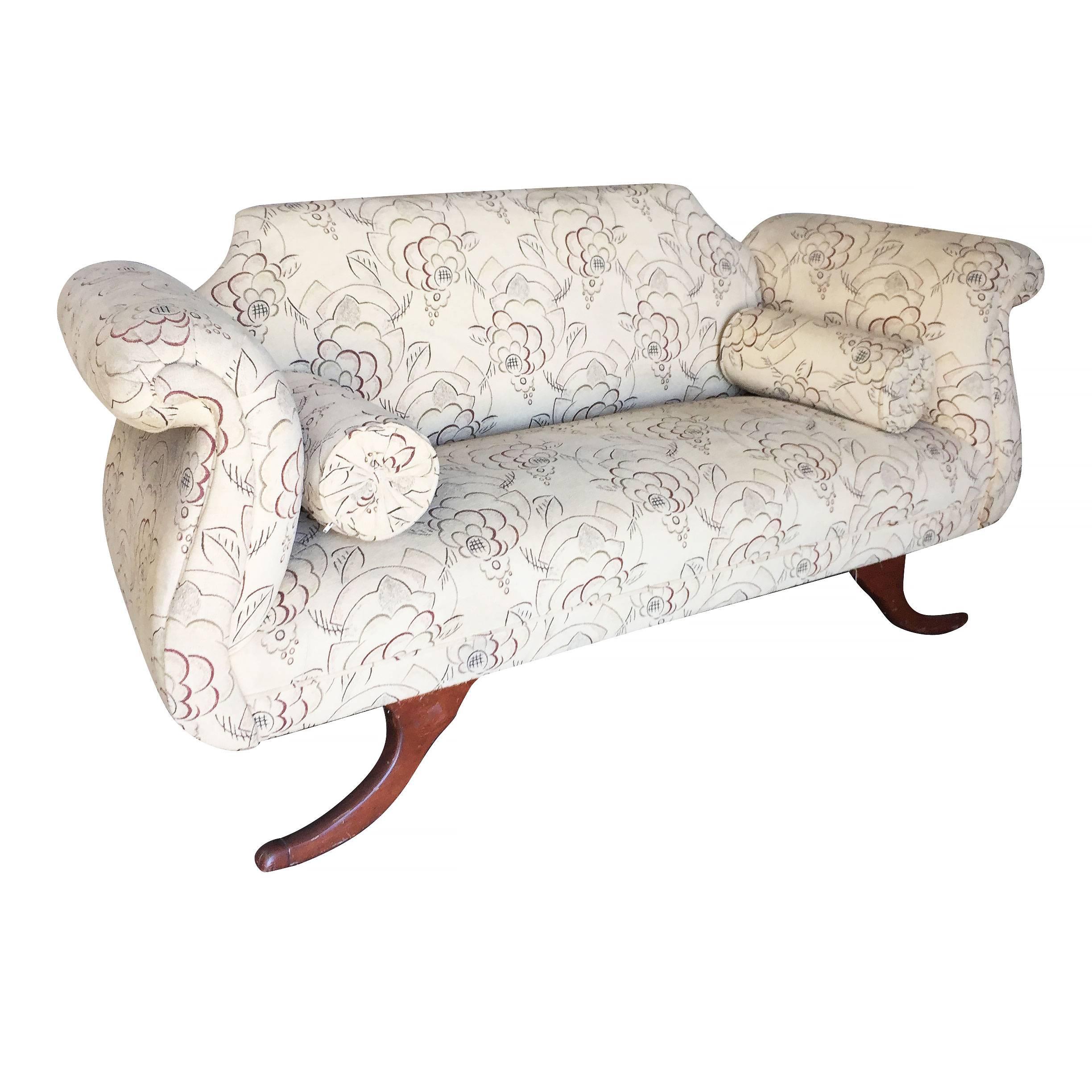 Duncan Phyfe Style Love Seat Settee with Scrolling Arms For Sale