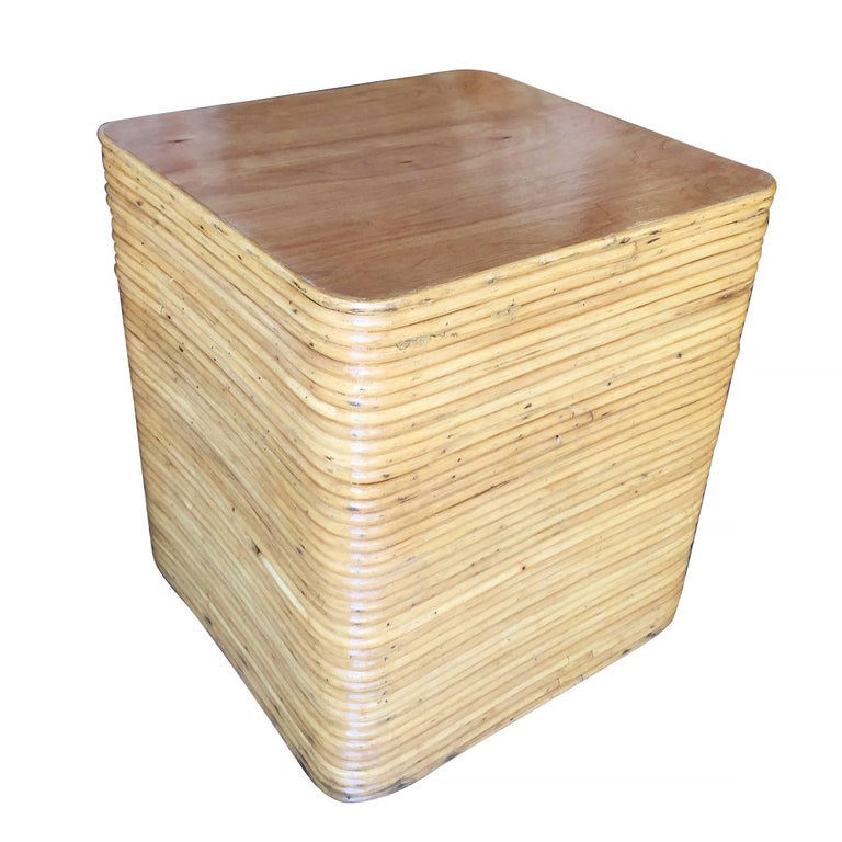 Restored Stacked Rattan Bedside Table with Mahogany Top at ...