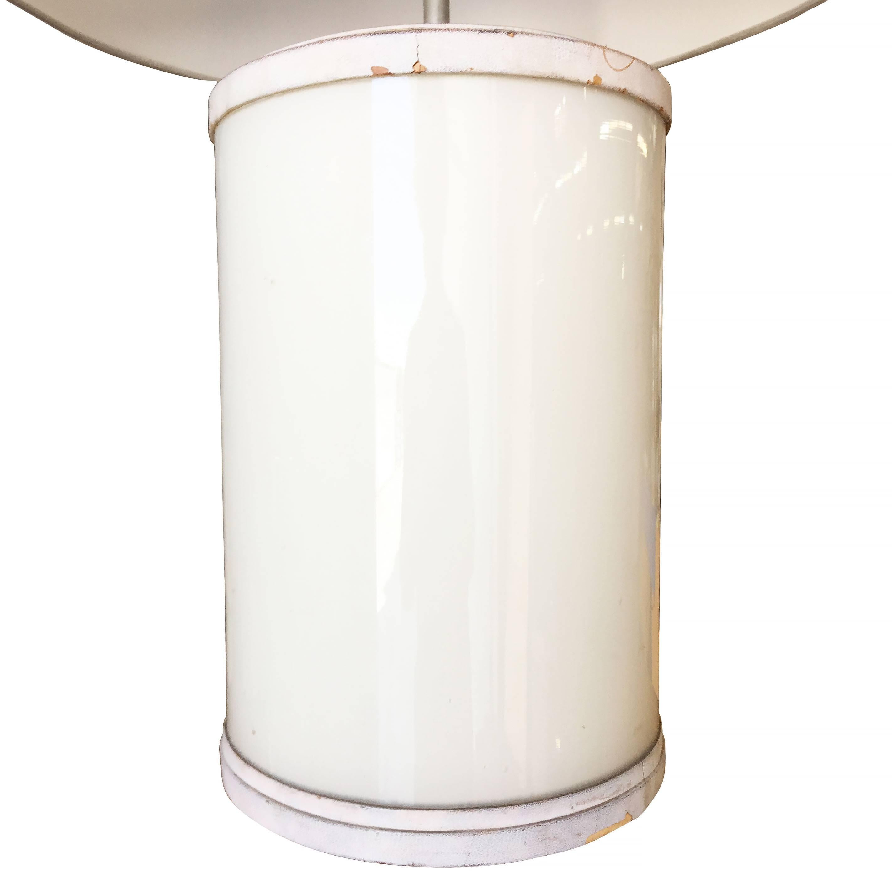 Mid-Century Modern Paul Frankl Custom White glass and Leather Table Lamp
