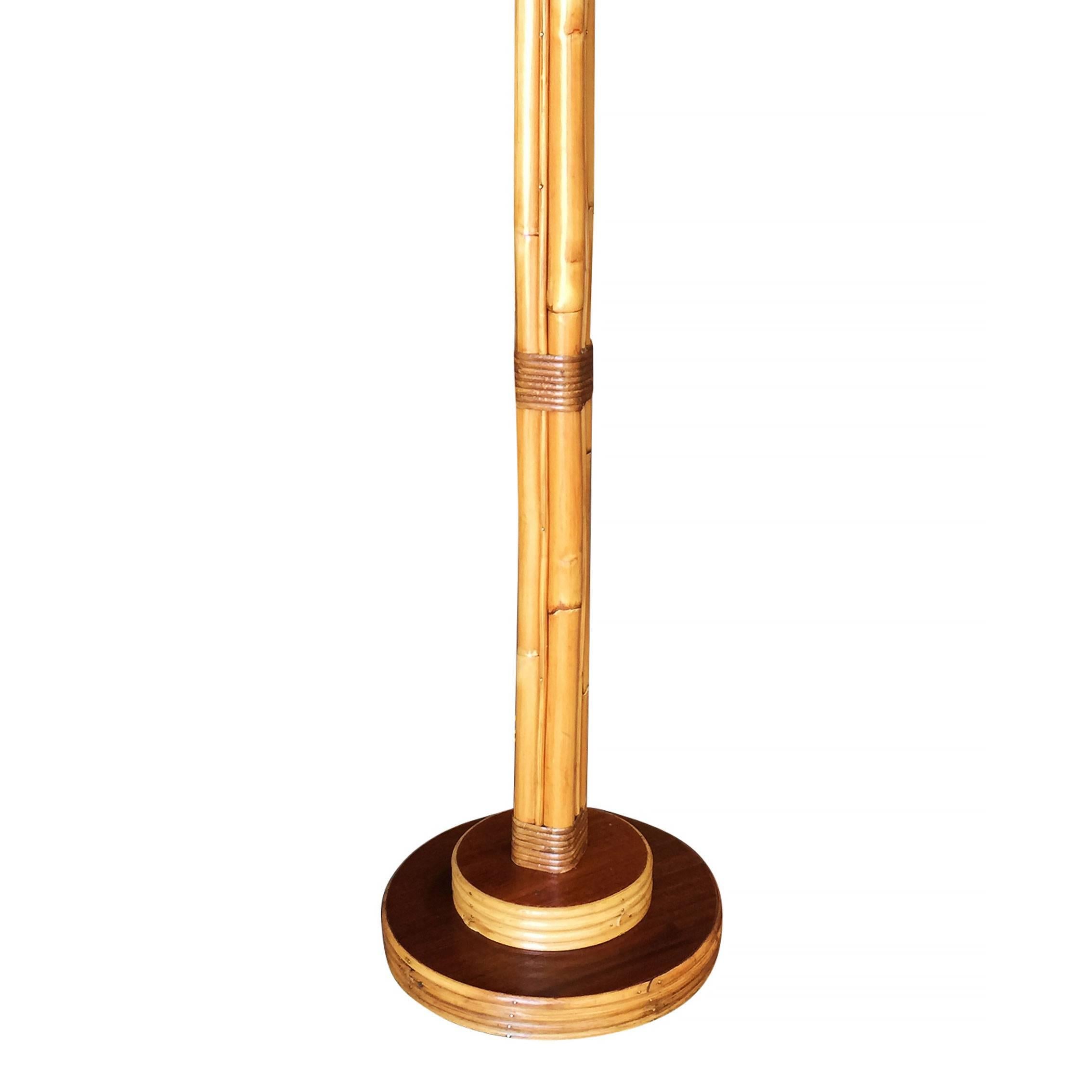 Restored Bent Rattan Pole Floor Lamp w/ Original Shade In Excellent Condition In Van Nuys, CA