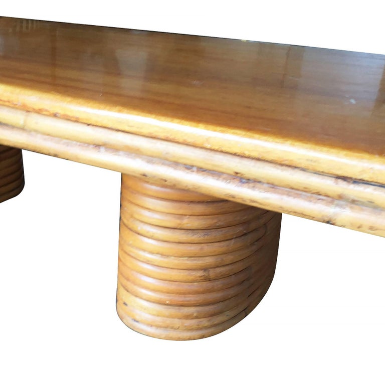 Restored Rectangle Rattan Coffee Table with Mahogany Top ...