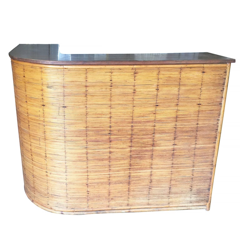 Rare Stick Rattan L Shaped Corner Bar with Formica Top For