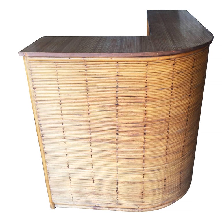 Rare Stick Rattan L Shaped Corner Bar with Formica Top For