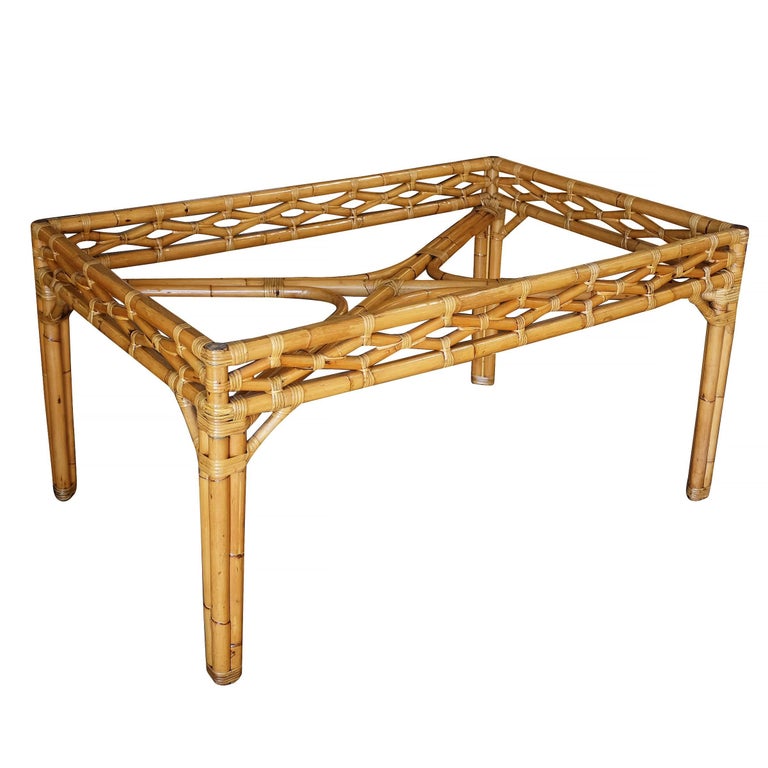 Midcentury Large Rattan Dining Table With Glass Top For At 1stdibs Midcentury Large Rattan Dining Table With Glass Top For