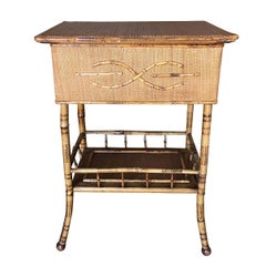 Restored Antique Tiger Bamboo Pedestal with Storage Box