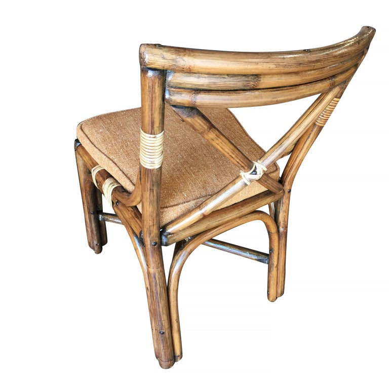 Restored Mid-Century Rattan Dining Side Chairs with "X" Back, Set of