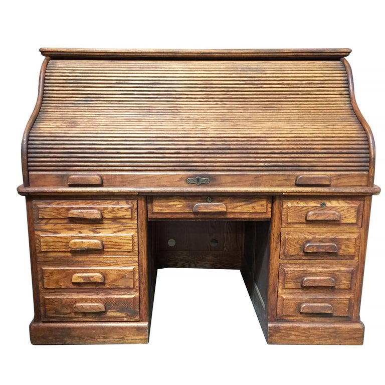 Mission Style Hardwood Roll Up Computer Desk by Stuarts at 1stDibs