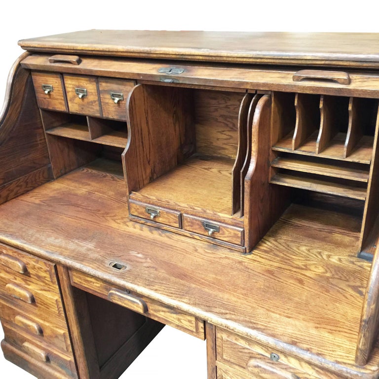 Mission Style Hardwood Roll Up Computer Desk by Stuarts at 1stDibs