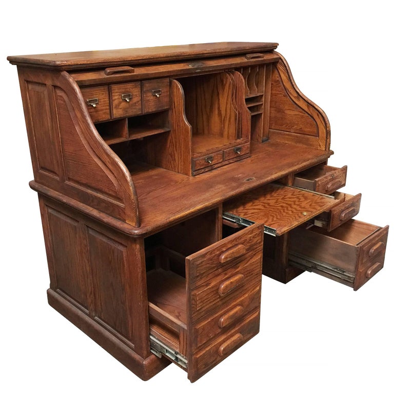 Mission Style Hardwood Roll Up Computer Desk by Stuarts at 1stDibs