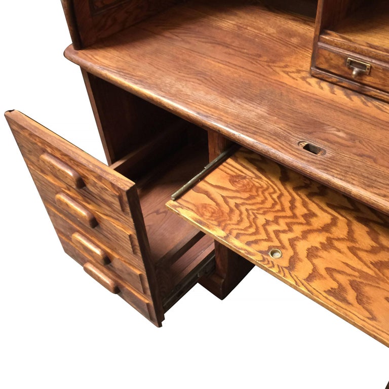 Mission Style Hardwood Roll Up Computer Desk by Stuarts at 1stDibs