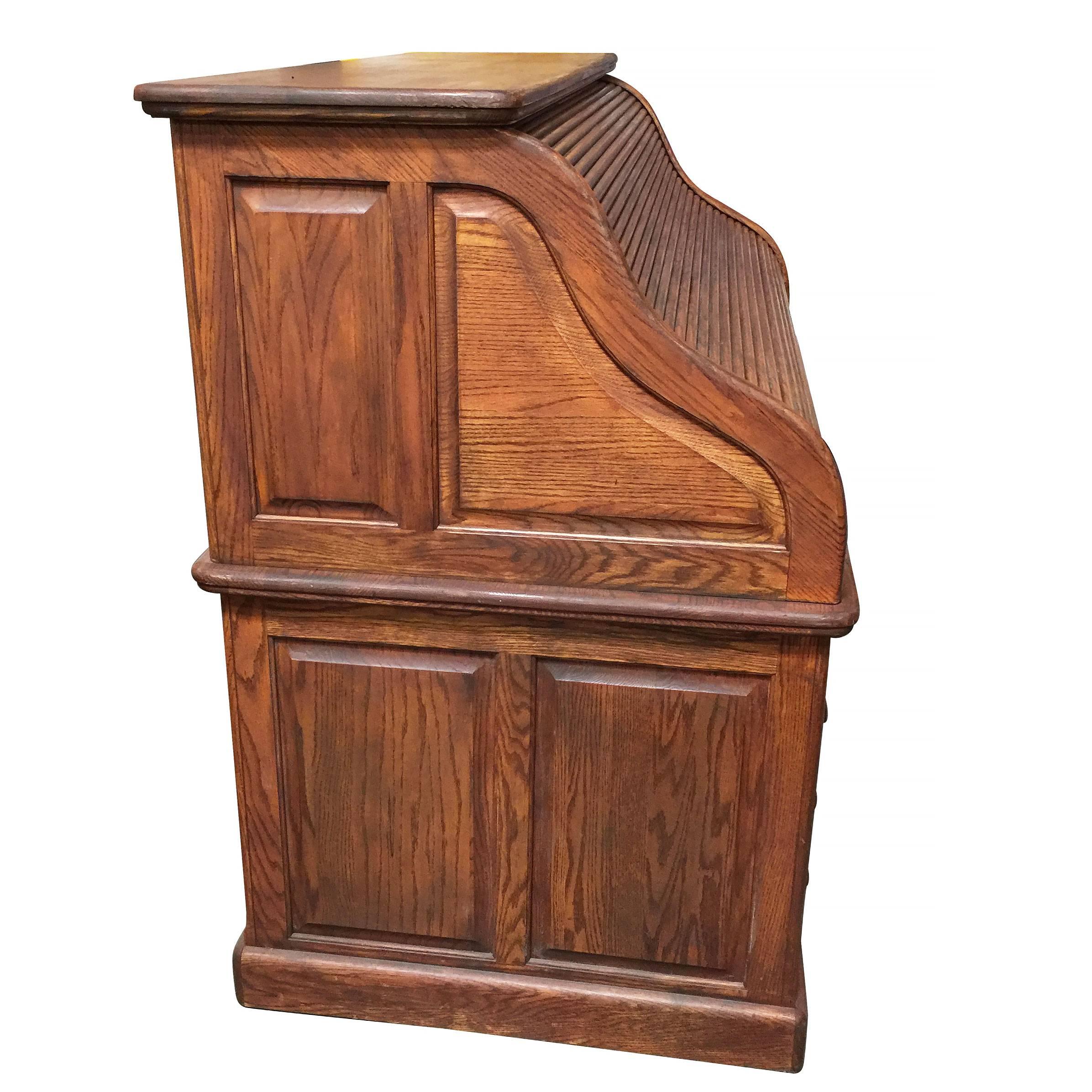 Mission Style Hardwood Roll Up Computer Desk by Stuarts at 1stDibs