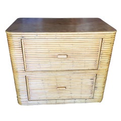 Restored Stacked Rattan Lowboy Dresser with Mahogany Top