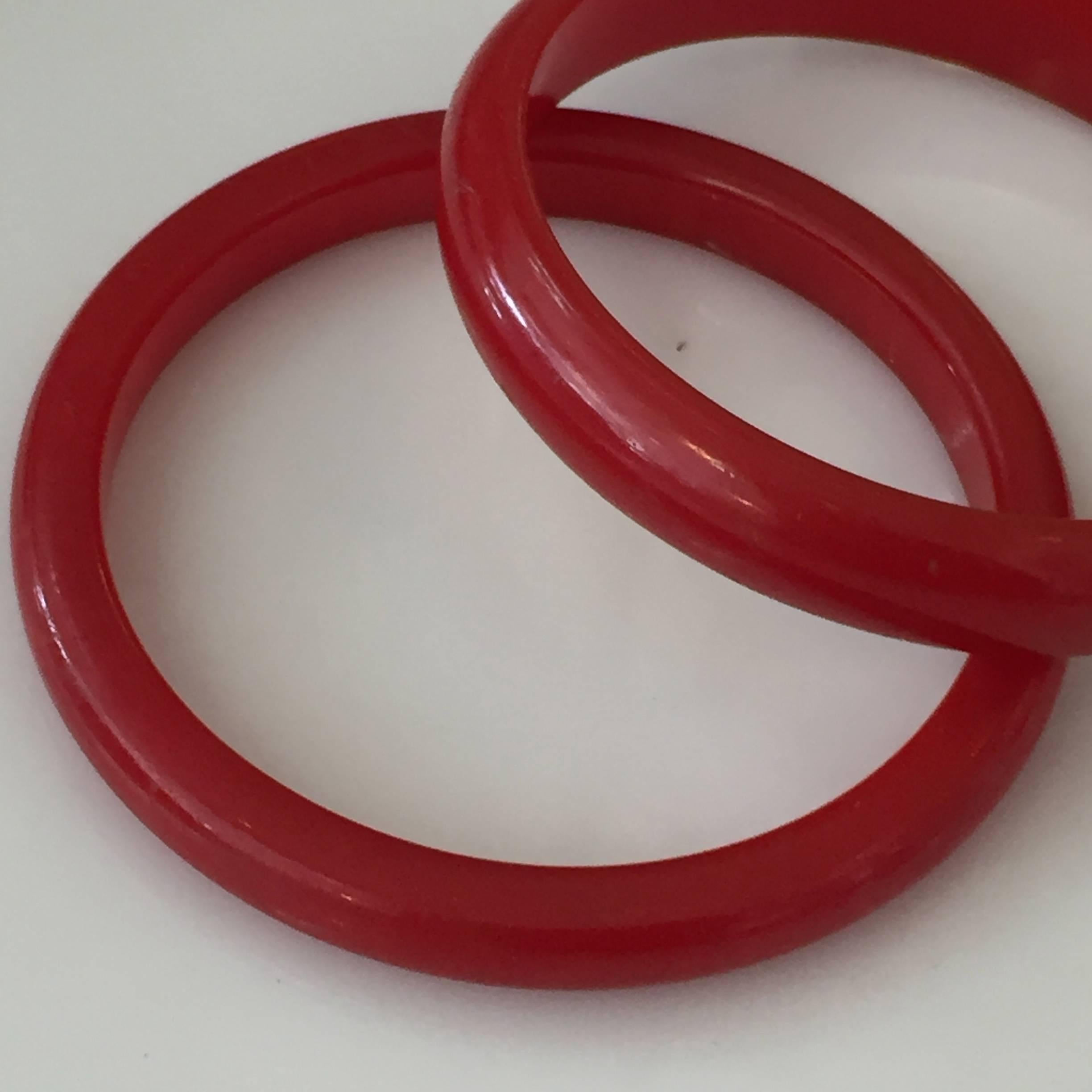 Set of Two Cherry Red Bakelite Bangles Bracelets 2