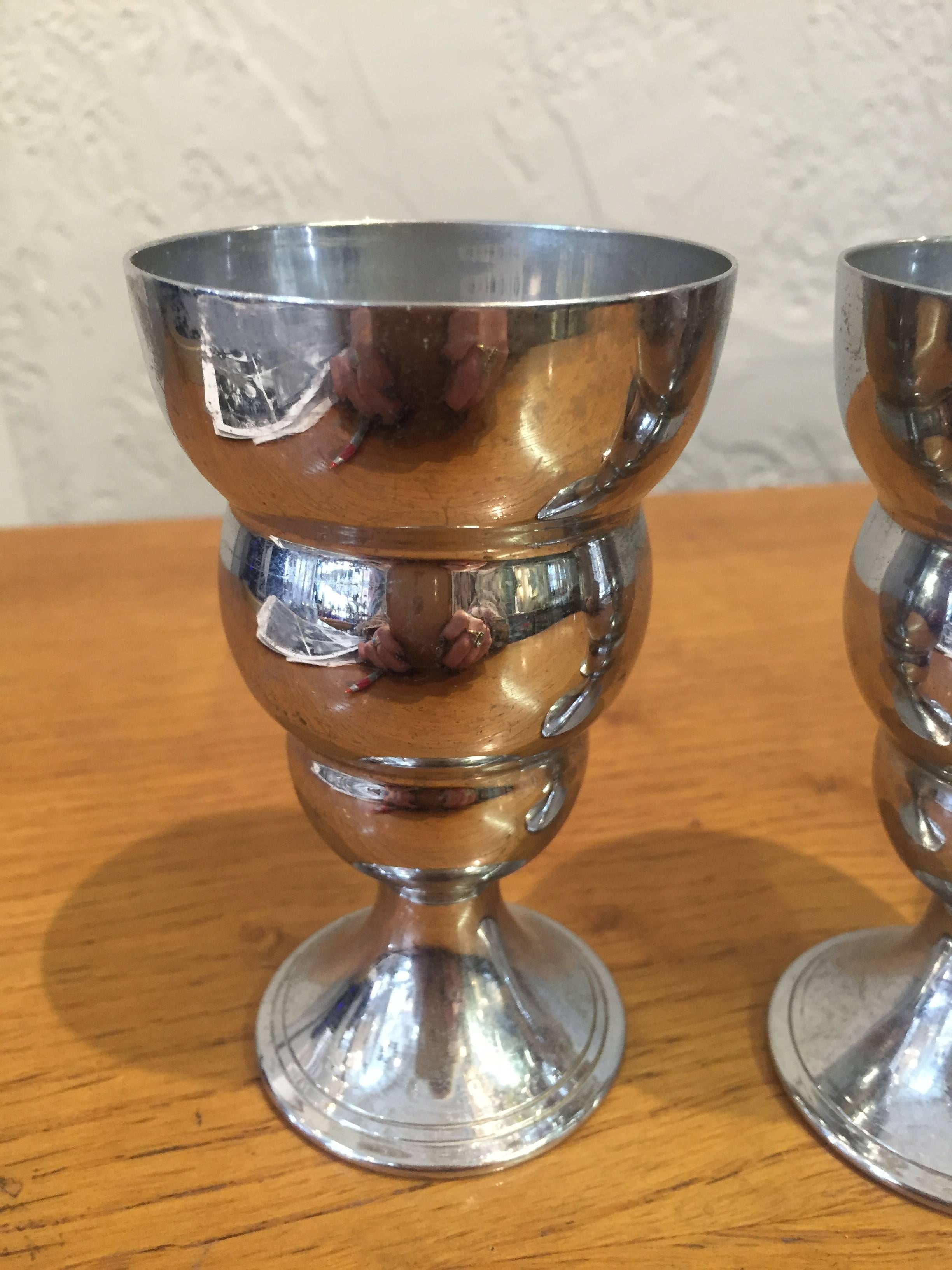 Chrome Art Deco Cordial Shot Glass Set of Four In Excellent Condition In Van Nuys, CA