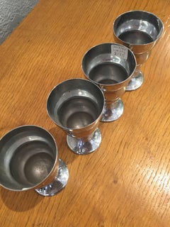 Chrome Art Deco Cordial Shot Glass Set of Four