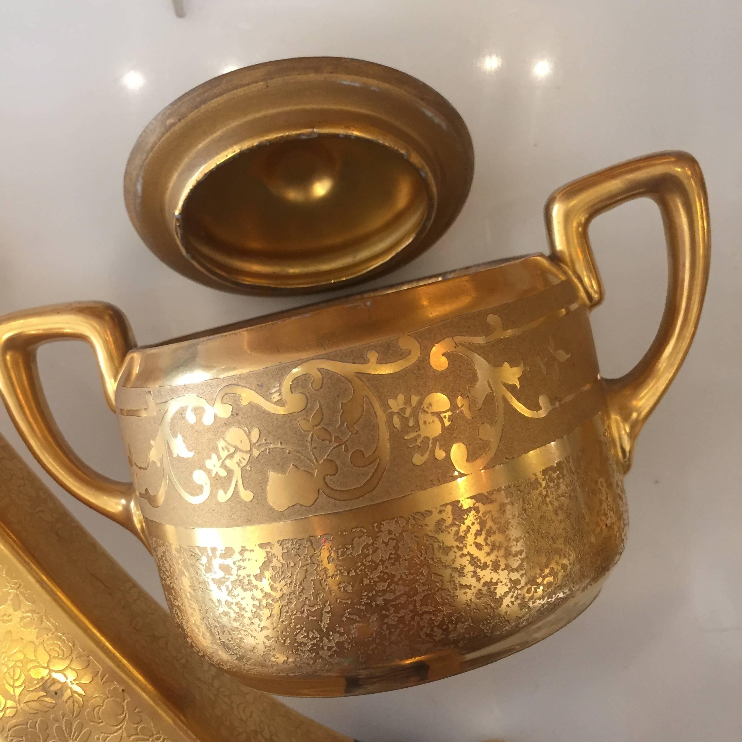 Gold Plate Set of Five Antique 18-Karat Porcelain Table Tea Limouge and Signed Osborne For Sale