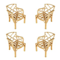 Paul Frankl Geometric Back Rattan Dining Chairs, circa 1934, Set of Four