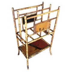 Restored Aesthetic Movement Large Two-Tier Tiger Bamboo Magazine Rack w/ Divider