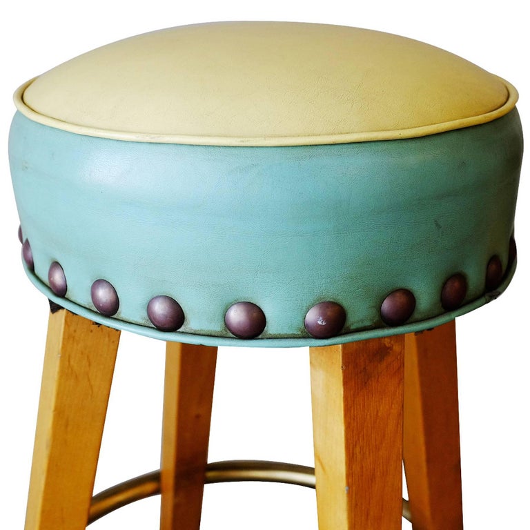 Midcentury Bar stools with Brass Footrest For Sale at 1stdibs