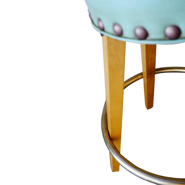 Midcentury Bar stools with Brass Footrest For Sale at 1stdibs