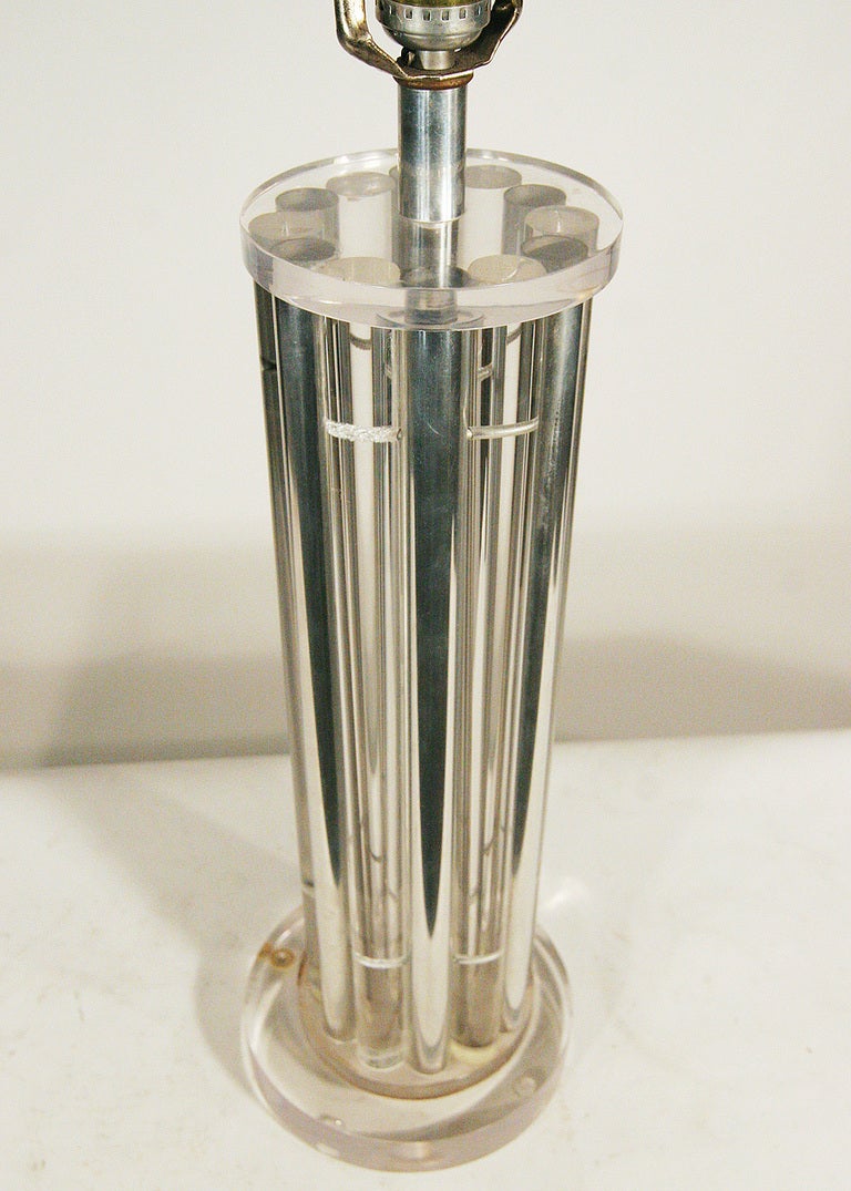 Mid-Century Modern Columnar Lucite and Aluminum Rods Lamp, in the Style of Charles Hollis Jones