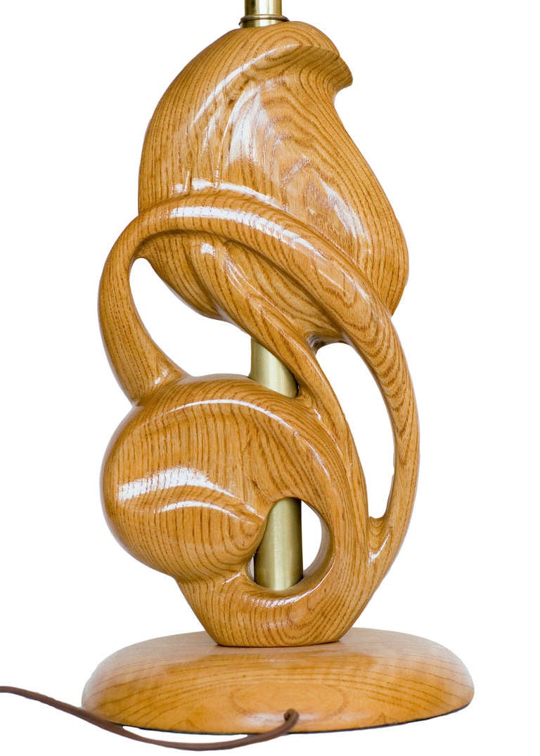 Mid-Century Modern Yasha Heifetz Carved Oak Lamps