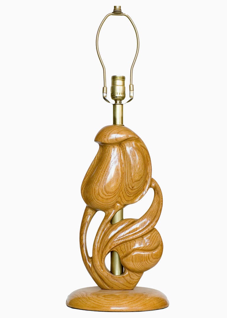 American Yasha Heifetz Carved Oak Lamps