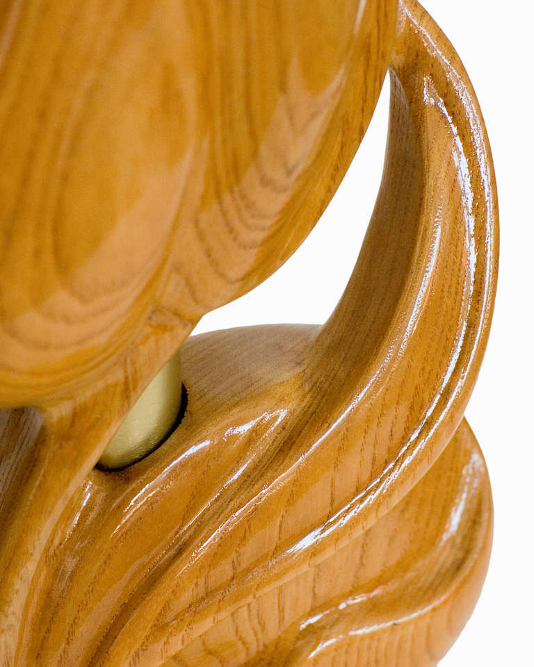 Yasha Heifetz Carved Oak Lamps In Excellent Condition In Van Nuys, CA