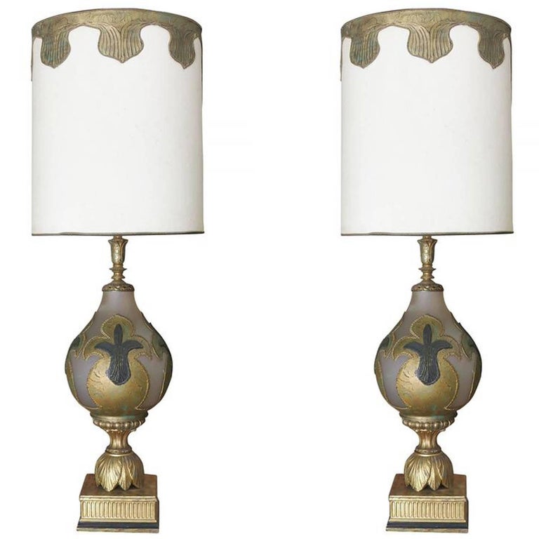 Hand Painted Impasto Frosted Glass, Table Lamps With Frosted Glass Shades