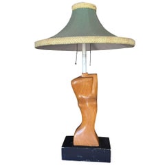 Heifetz Style Hand Carved Abstract Nude Female Table Lamp with Shade
