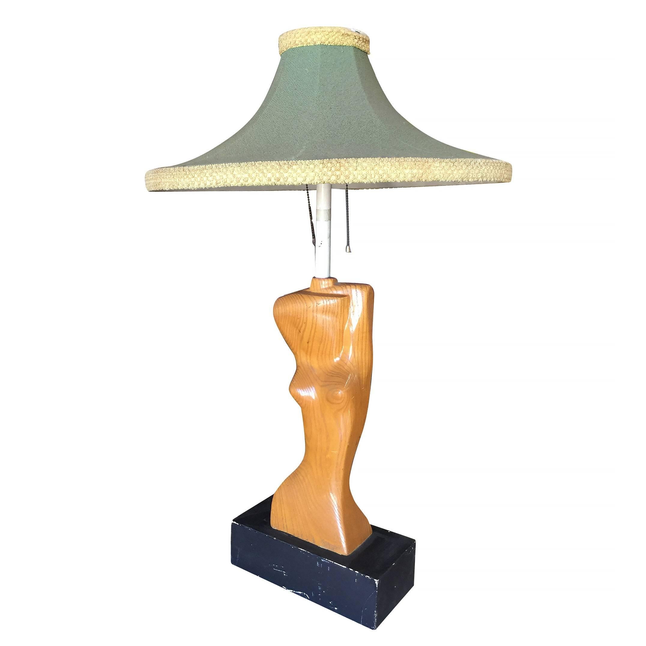 American Heifetz Style Hand Carved Abstract Nude Female Table Lamp with Shade